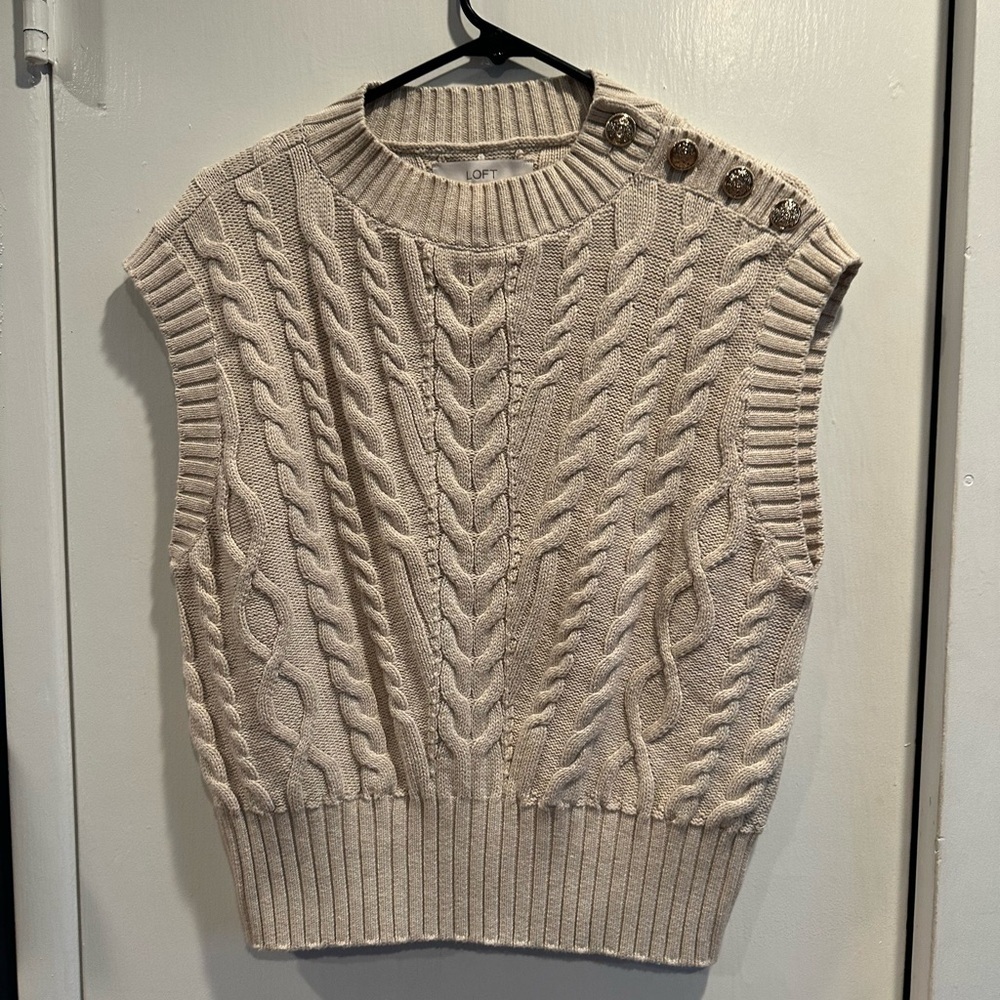 LOFT Women's Beige Cable Knit Sweater Vest - Picture 2 of 5
